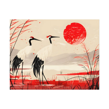 Peaceful Cranes in Serene Nature: Landscape Artwork - Poster