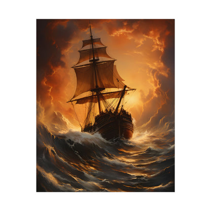 Majestic Storm Ship: Oil Painting Masterpiece - Poster