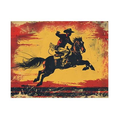 Retro Rodeo Action: Cowboy Riding Bucking Bronc - Poster