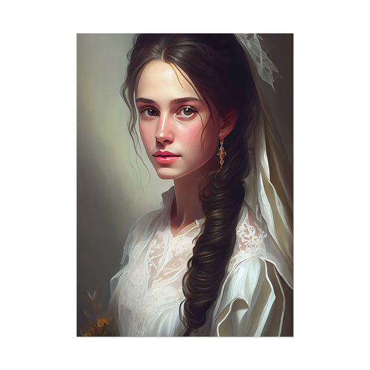 Serious Female Portrait: Brown Hair and Dark Top - Poster