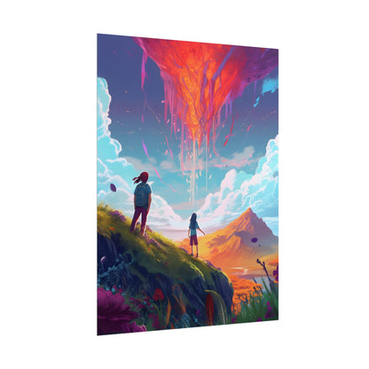Children's Serene Moment: Meadow Under a Cloudy Sky - Poster