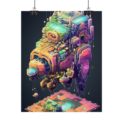 Pixel Punk Pets: Digital Artwork of Cyber-Pets in Pixelated World - Poster
