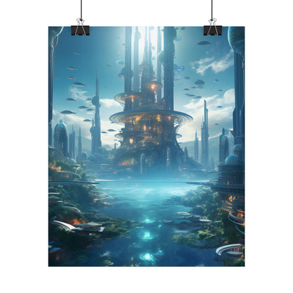 Underwater Futuristic City: Submerged Metropol Digital Artwork - Poster