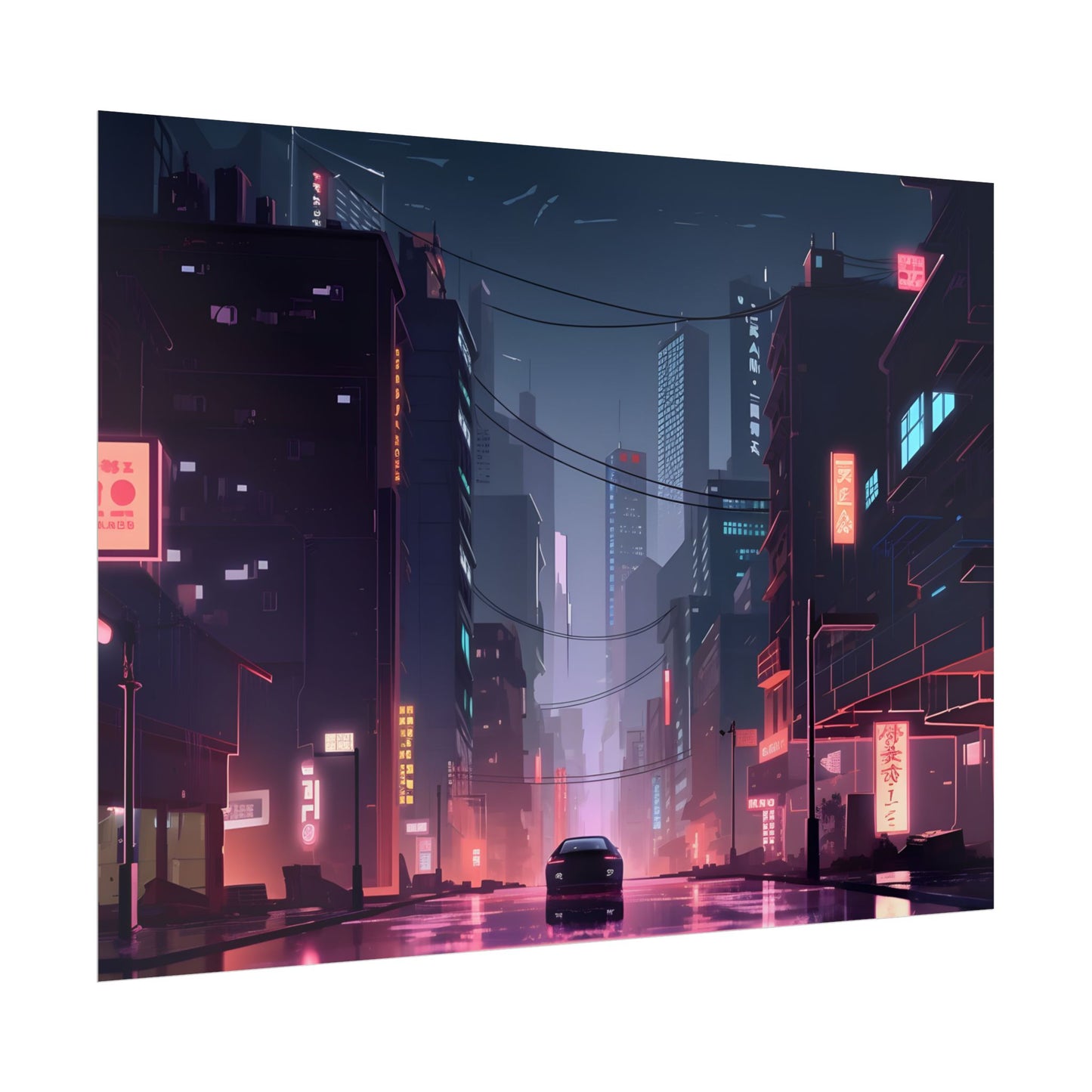 Cyberpunk Night: Melancholic Urban Landscape Artwork - Poster