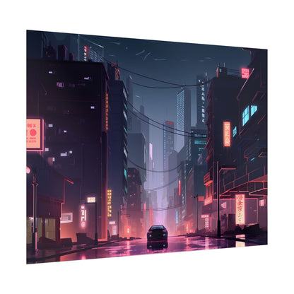 Cyberpunk Night: Melancholic Urban Landscape Artwork - Poster