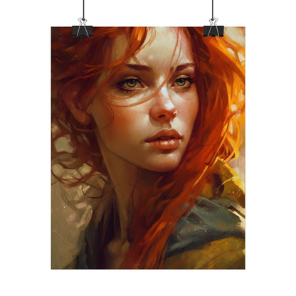 Elegant Redhead Portrait: Serious Female Artwork - Poster