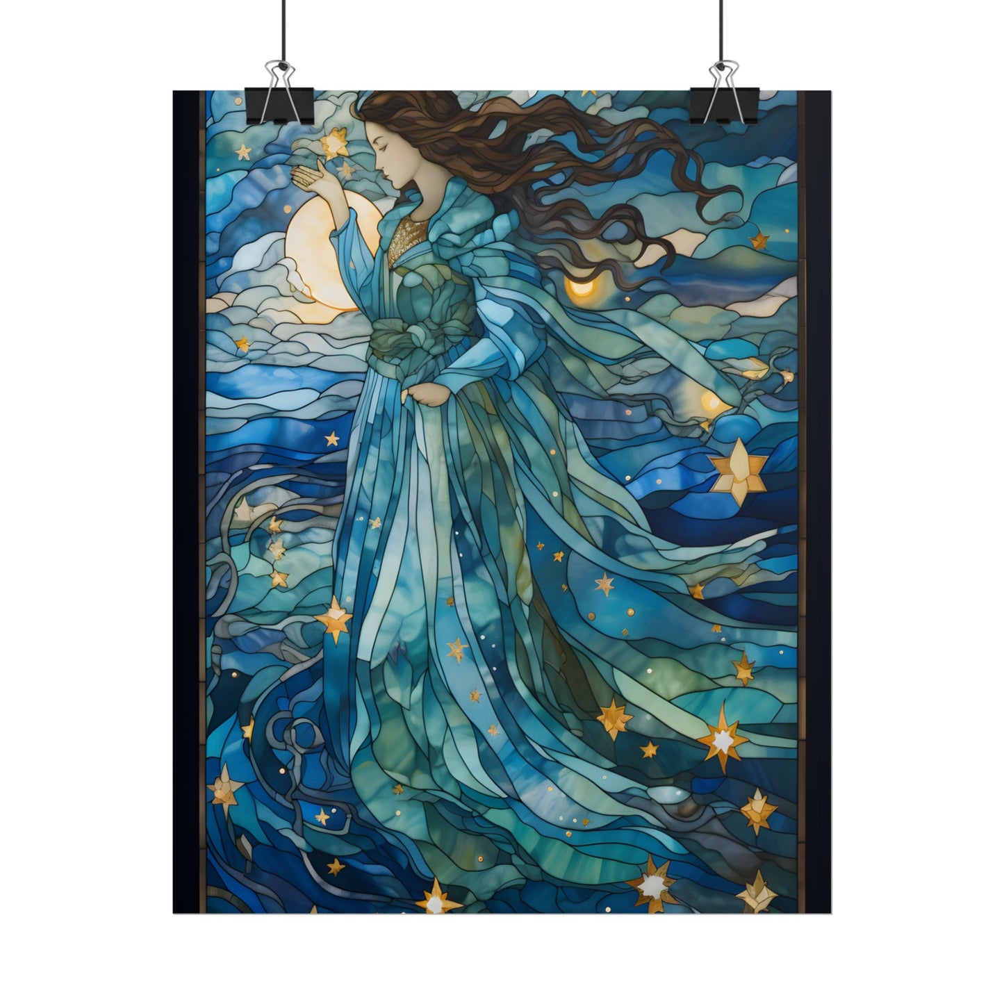 Medieval Stained Glass Art: A Colorful Church Window Piece - Poster