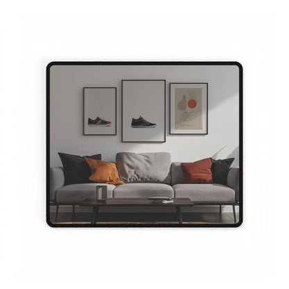 Minimalist Modern Living Room: White Couch and Dark Wood Accents - Desk Mat