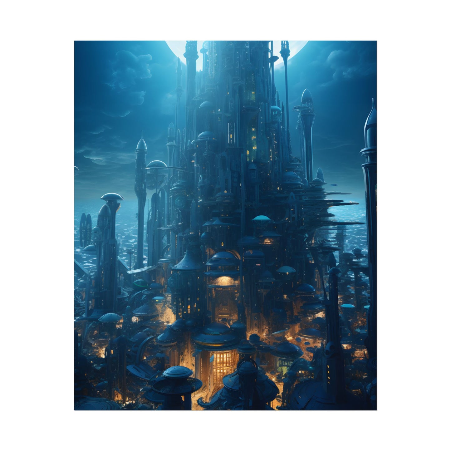 Underwater Futuristic Cityscape: Close Up Digital Artwork - Poster