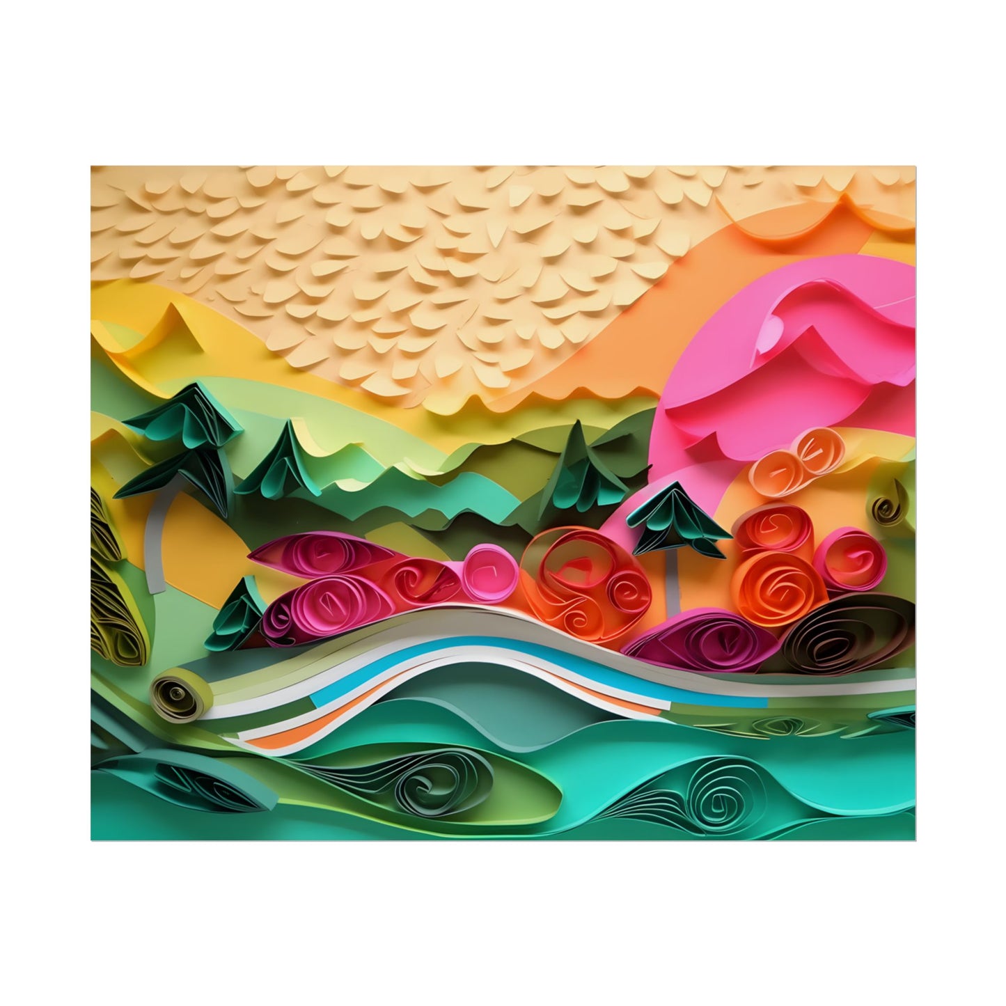 Magical Beach Landscape: Paper Quilling Art Piece - Poster