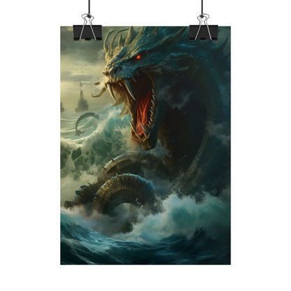Mythical Sea Monster: Calming Green Scaled Creature Art - Poster