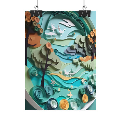 Eye-Catching Beach Landscape: Paper Quilling Art - Poster