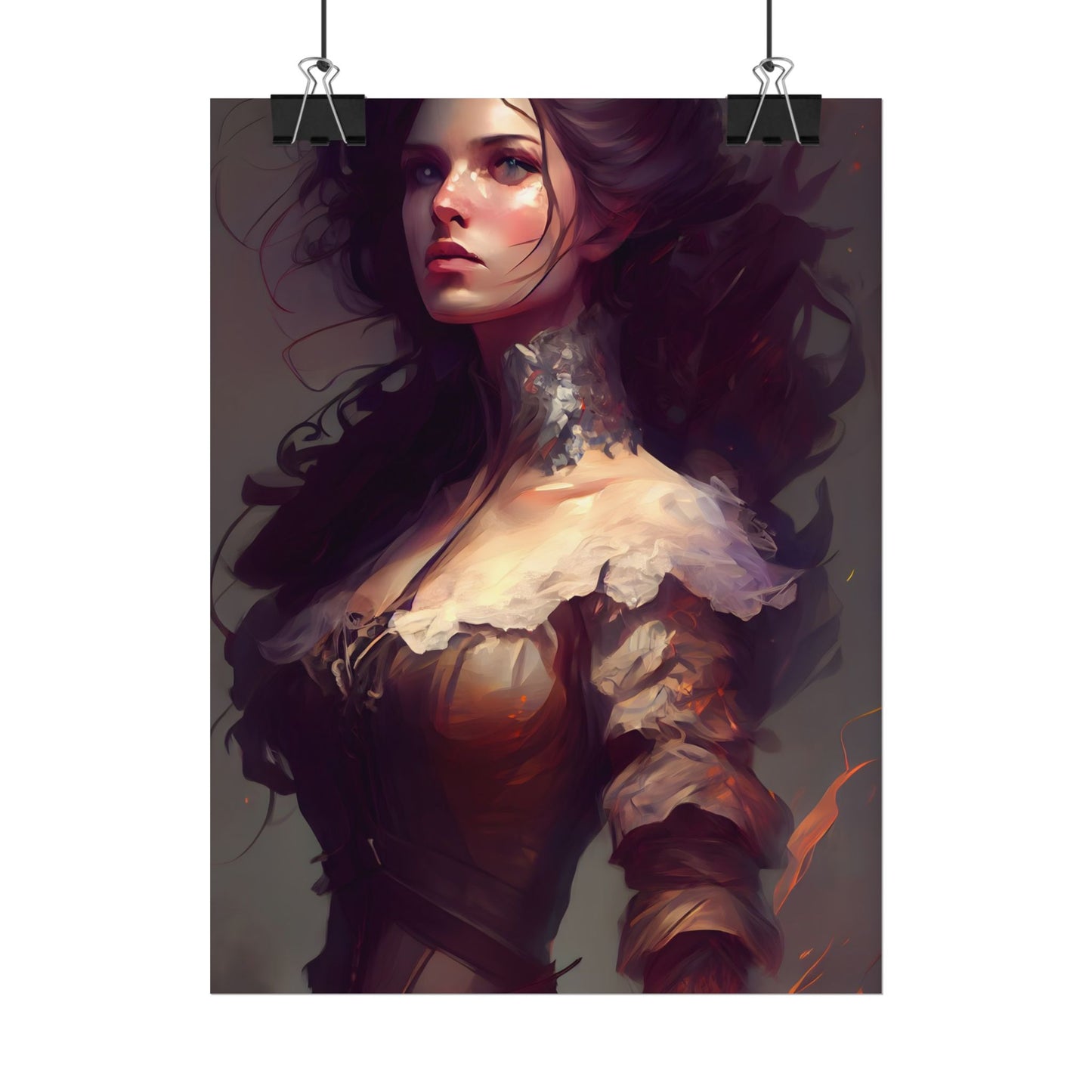 Lovely Brown Hair Portrait: Stunning Female Art - Poster