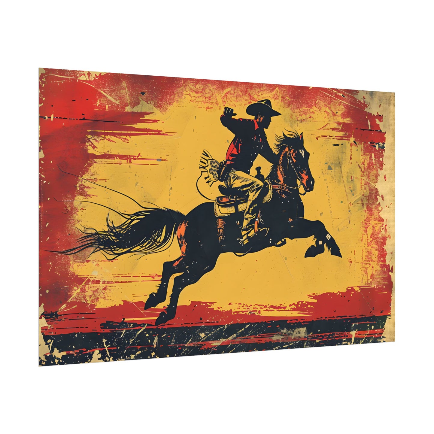 Retro Rodeo Action: Cowboy Riding Bucking Bronc - Poster