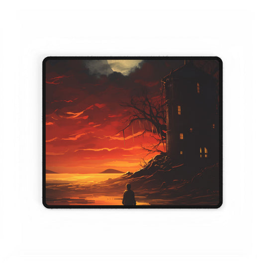 Black and White Portrait: Mysterious Figure Seated - Desk Mat