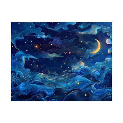 Whimsical Dreamy Night Sky: Stars, Moon, and Shooting Star - Poster
