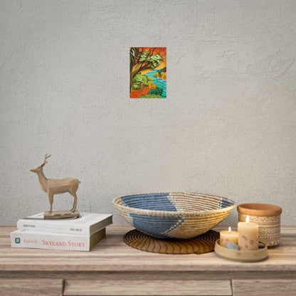 African Paper Quilled Landscape: Artwork in Brown and Green - Poster