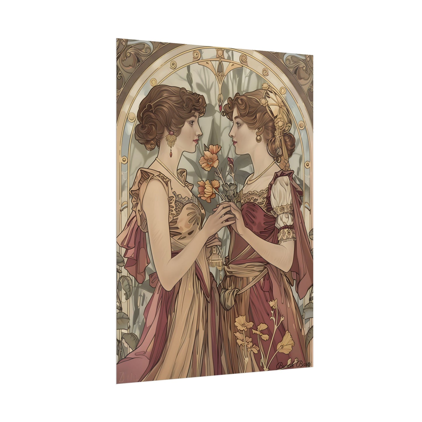 Middle Eastern Floral Beauty: Traditional Attire Digital Art - Poster