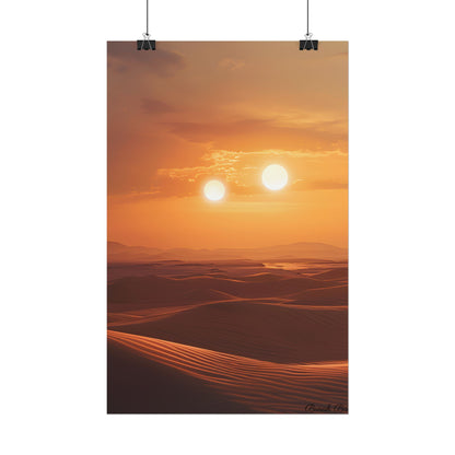 Serene Binary Sunset Artwork: A Peaceful Landscape - Poster