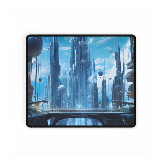 Underwater Future Cityscape: Submerged Metropolis Artwork - Desk Mat