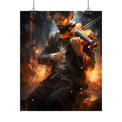The Mysterious Musician: Close-Up Portrait with Violin - Poster