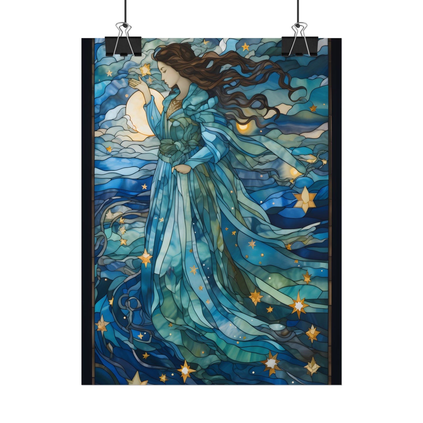 Medieval Stained Glass Art: A Colorful Church Window Piece - Poster