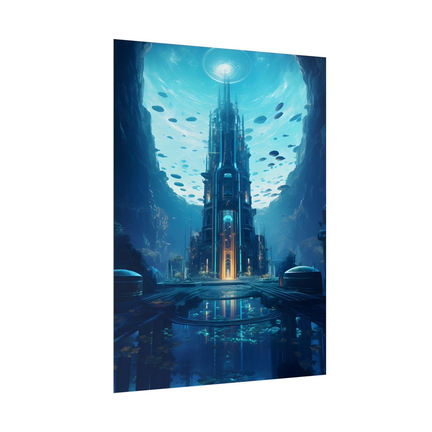 Dive into the Future: Submerged Metropol Underwater Cityscape - Poster