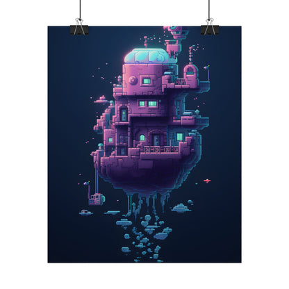Cyberpunk Pixel Art: Futuristic Cityscape Digital Artwork - Poster