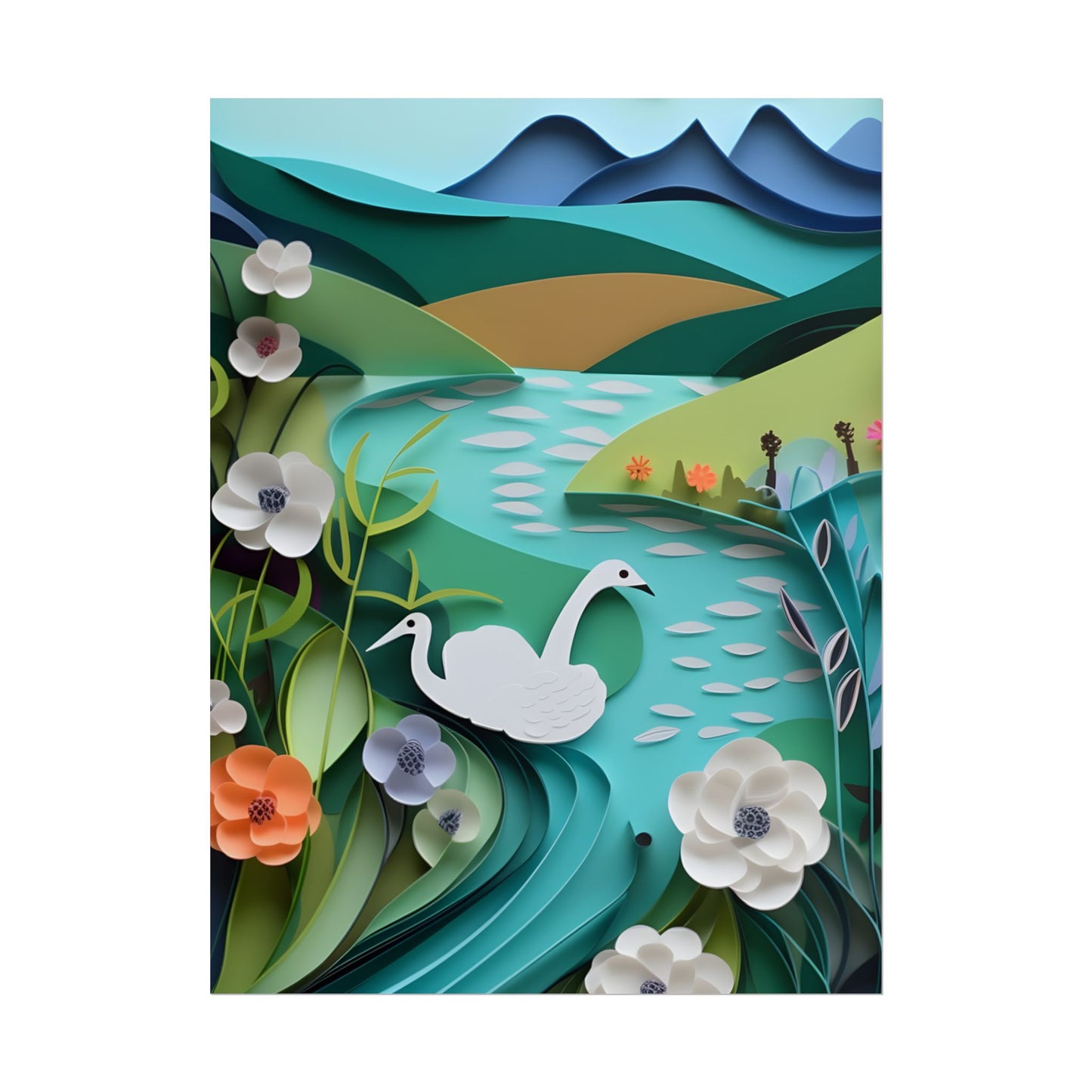 Vibrant Paper Quilling Island: A Beautiful Tropical Landscape - Poster