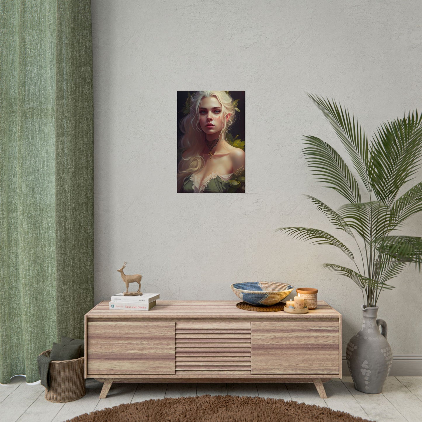 Detailed Blonde Female Portrait: Red Top Artwork - Poster
