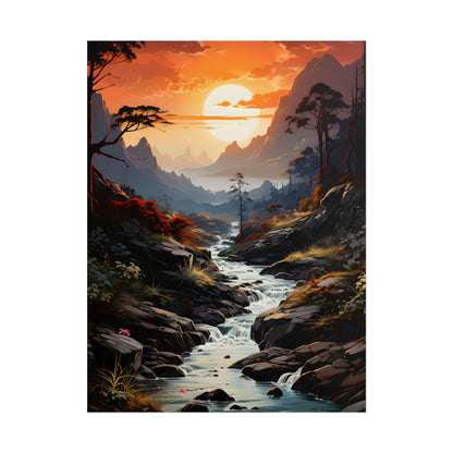 Breathtaking Waterfall: Vibrant Oil Painting Art - Poster