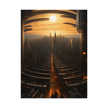 Dystopian Utopia: Futuristic Cityscape with Dark Facade - Poster