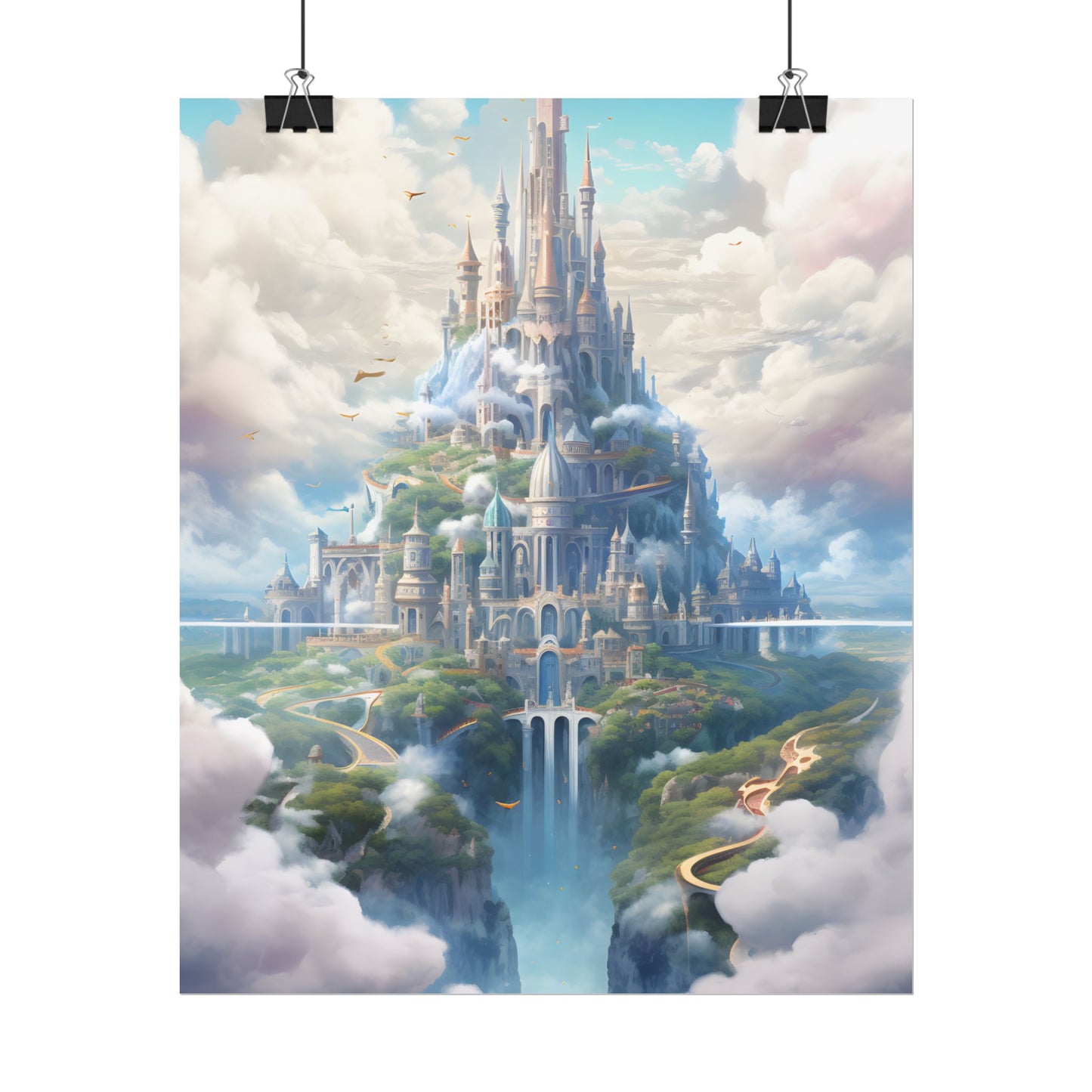 Floating City in Celestial Fantasy Realm: Whimsical Artwork - Poster