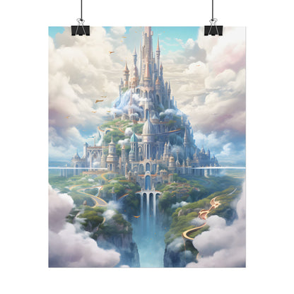 Floating City in Celestial Fantasy Realm: Whimsical Artwork - Poster