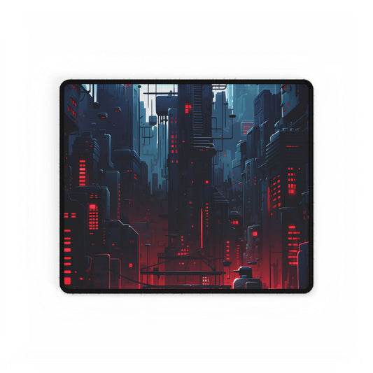 Cyberpunk Melancholy: A Nightly Cityscape Digital Art - Desk Mat