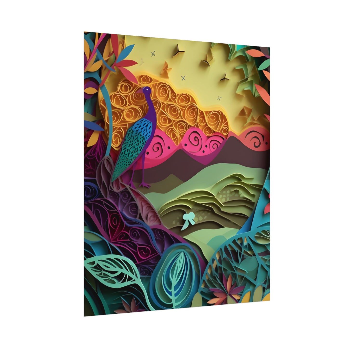 Vibrant Indian Quilling Art: Traditional Landscape Decoration - Poster