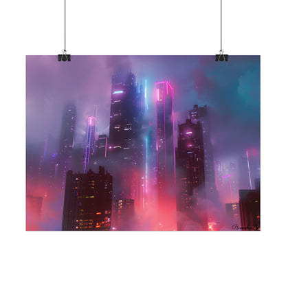 Futuristic Cityscape: Neon Dreams in the Urban Sky - Poster