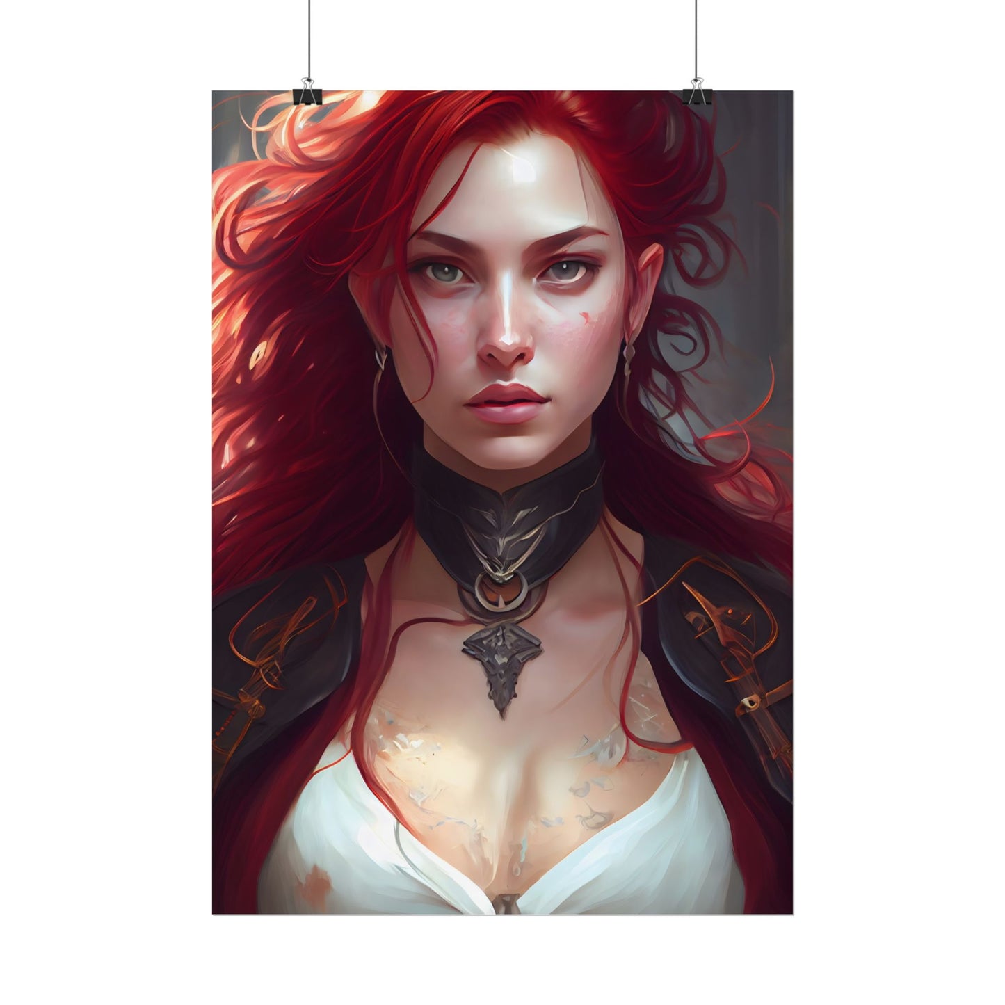 Red Hair Beauty: Elegant Woman in Black - Poster