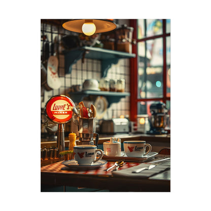 Retro Warmth: Cozy Lukes Diner Coffee Scene Art - Poster