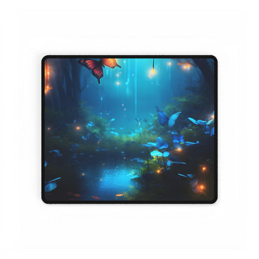 Moonlit Night Forest: Glowing Foggy Fantasy Bokeh Art - Desk Mat