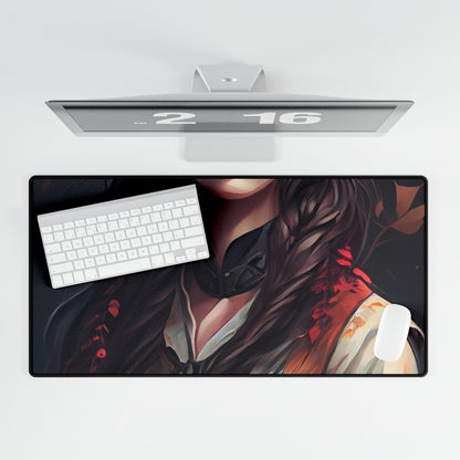 Vibrant Portrait: Brown Hair, Green Eyes Artwork - Desk Mat