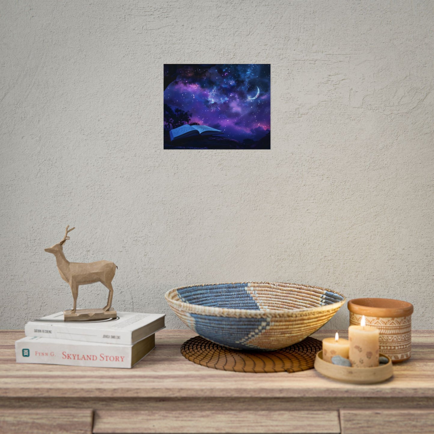 Mystical Night Sky: Stars and Crescent Moon - Poster