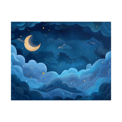 Whispers of a Whimsical Night Sky: Dreamy Celestial Artwork - Poster