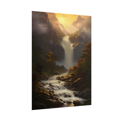 Breathtaking Waterfall: Nature's Beauty in Oil Painting - Poster