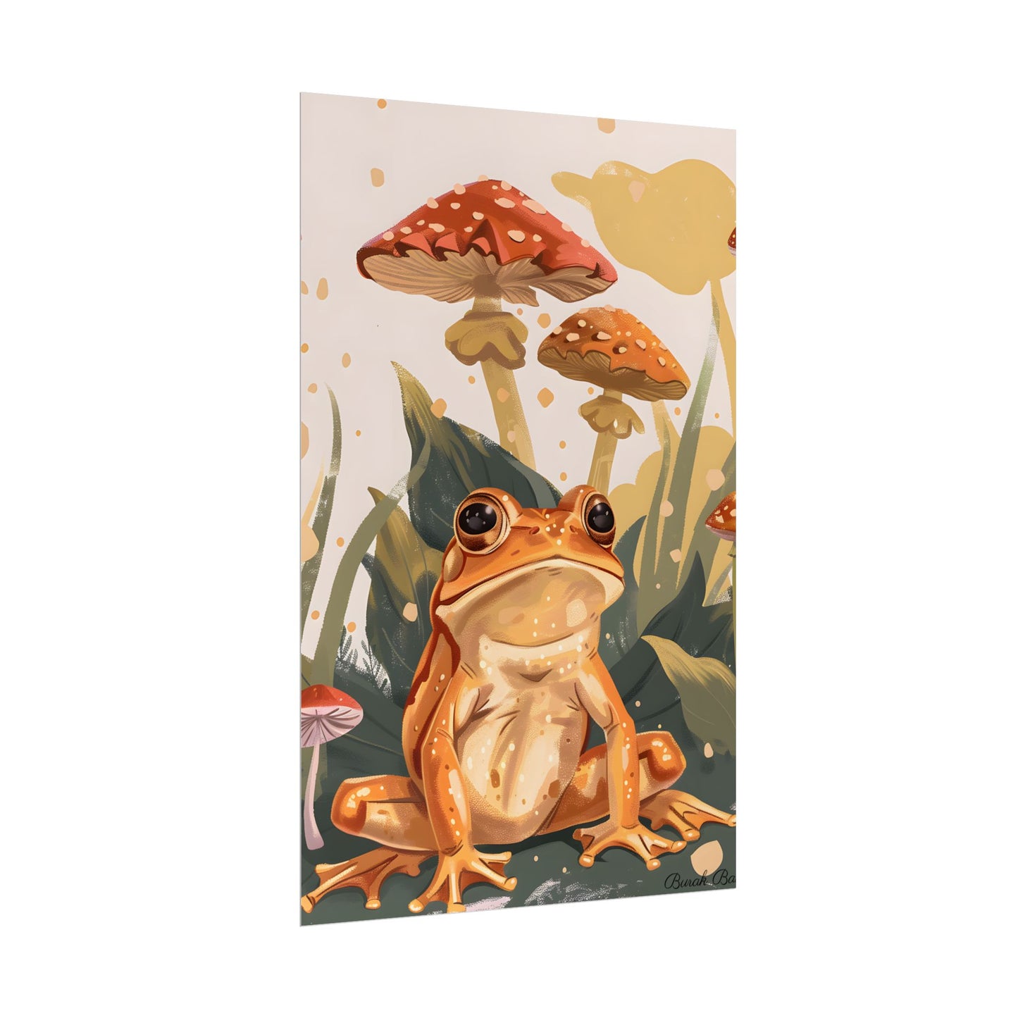 Retro Frog's Smile: Colorful Mushroom Illustration - Poster