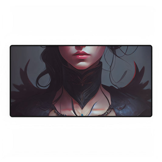 Enchanting Female Portrait: Elegant Black Dress Artwork - Desk Mat