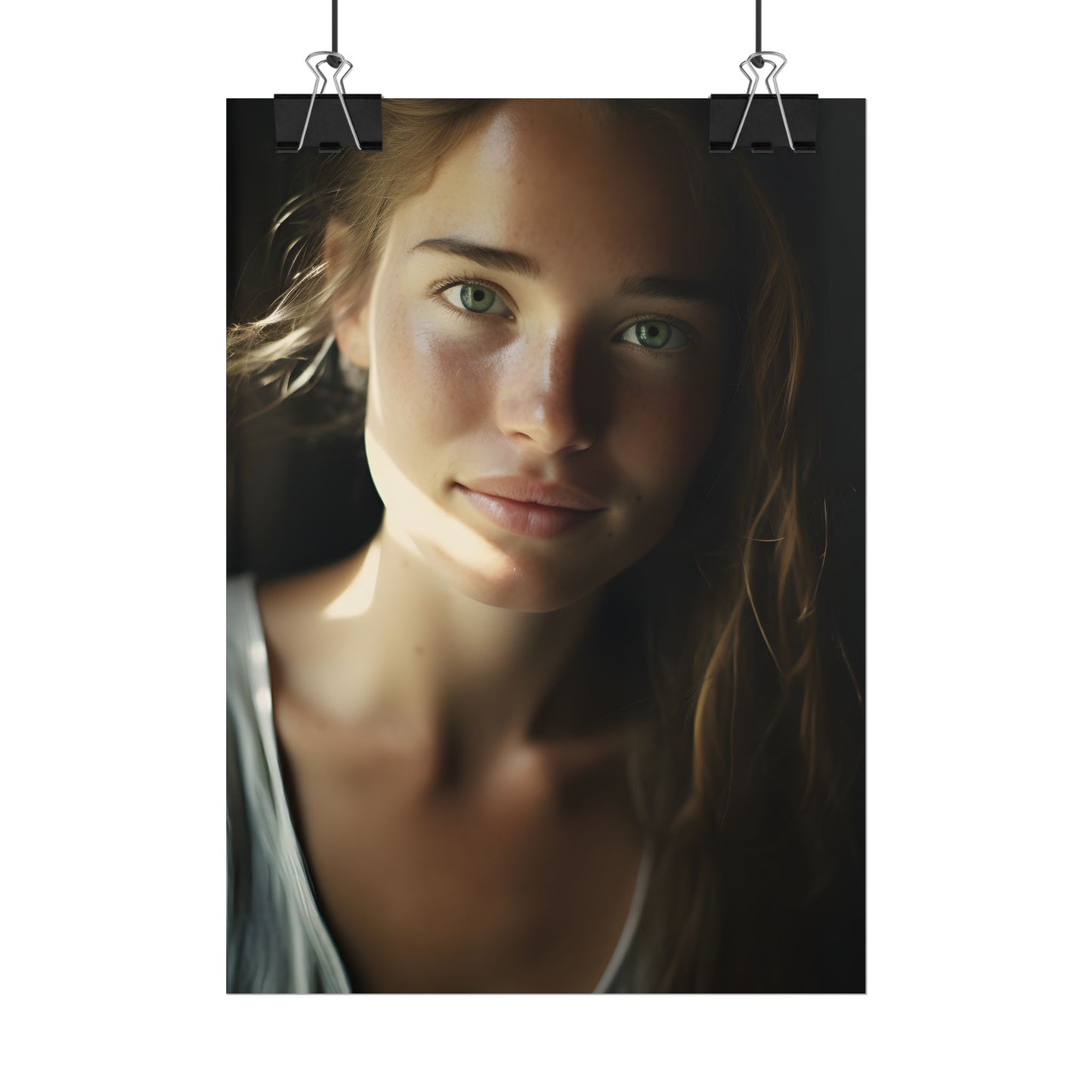 Grinning Woman: Close-Up Portrait with Joyful Expression - Poster