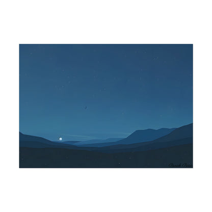 Minimalist Night Sky: Stars and Crescent Moon Art - Poster