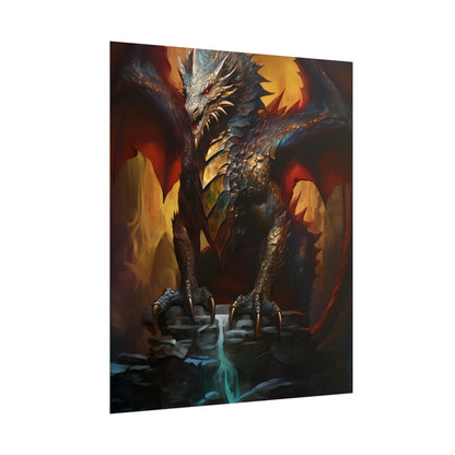 Fantasy Castle Guardian: Majestic Dragon Soars in Mid-Air - Poster