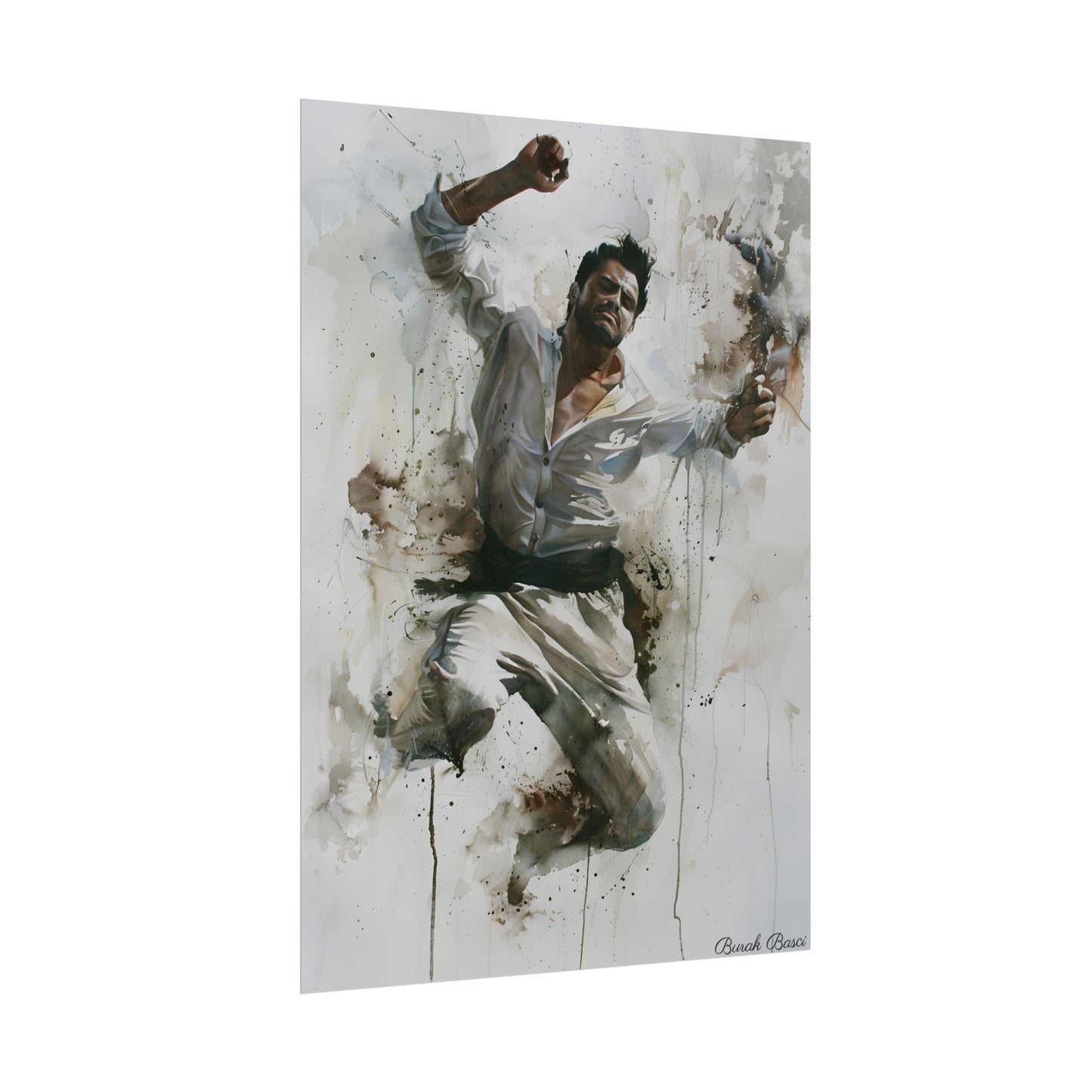 Watercolor Artwork: Man Dancing in Dynamic Movement - Poster